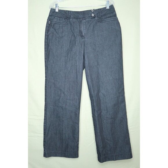 Larry Levine Straight Leg Jeans Black Crop Zip Fly Flap Womens Size 12 EUC - Picture 1 of 9